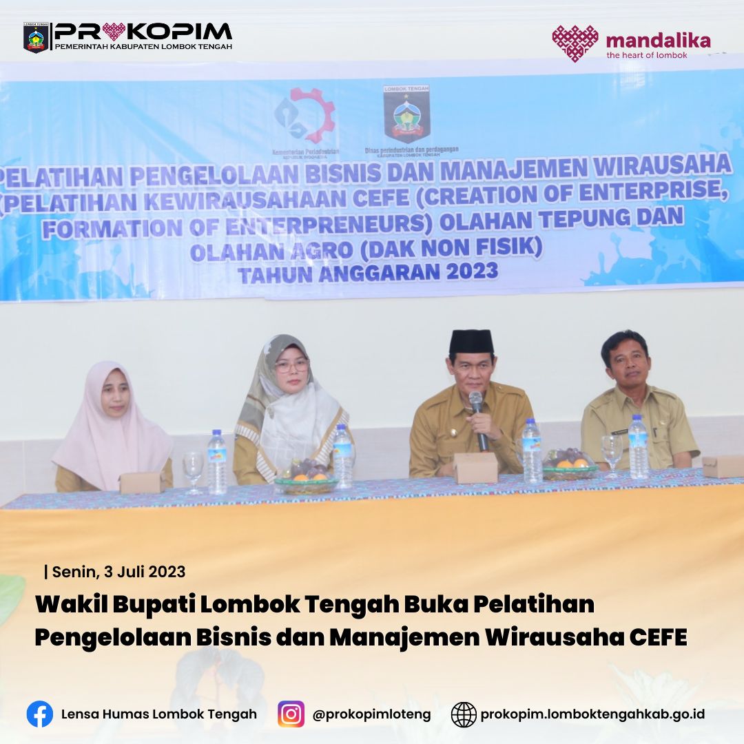 Wakil Bupati Lombok Tengah Buka Pelatihan Pengelolaan Bisnis dan Manajemen Wirausaha CEFE