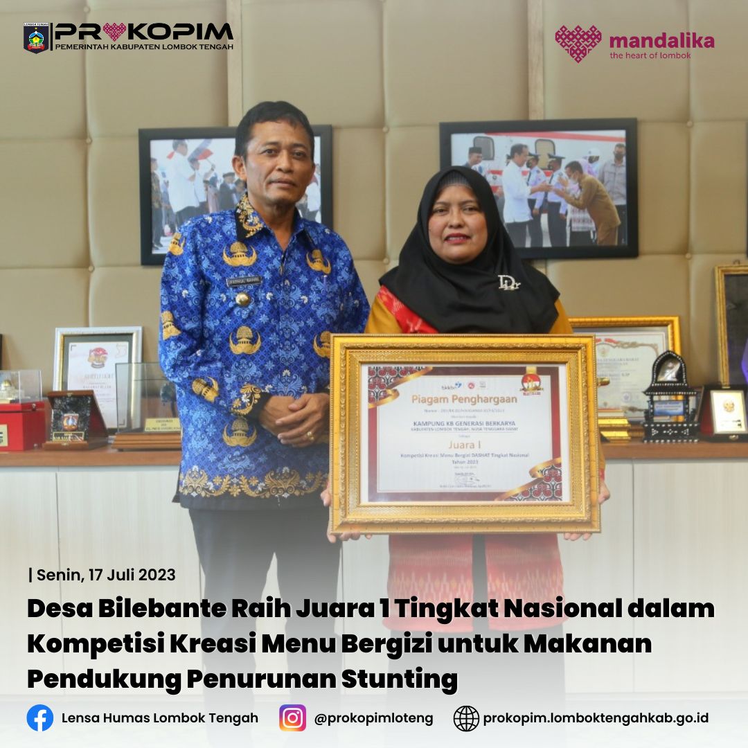 Desa Bilebante Raih Juara 1 Tingkat Nasional dalam Kompetisi Kreasi Menu Bergizi untuk makanan pendukung penurunan stunting